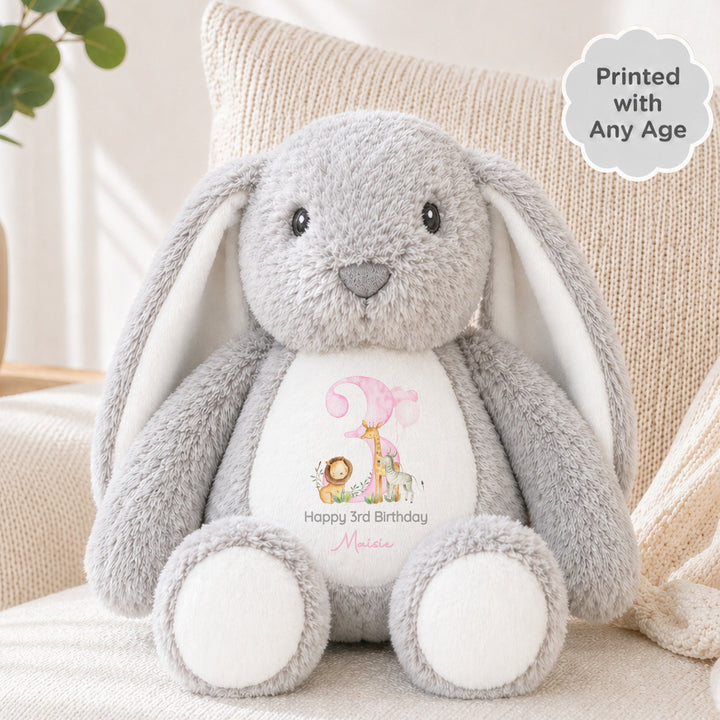 Personalised Pink Jungle Safari Any Age Birthday Rabbit