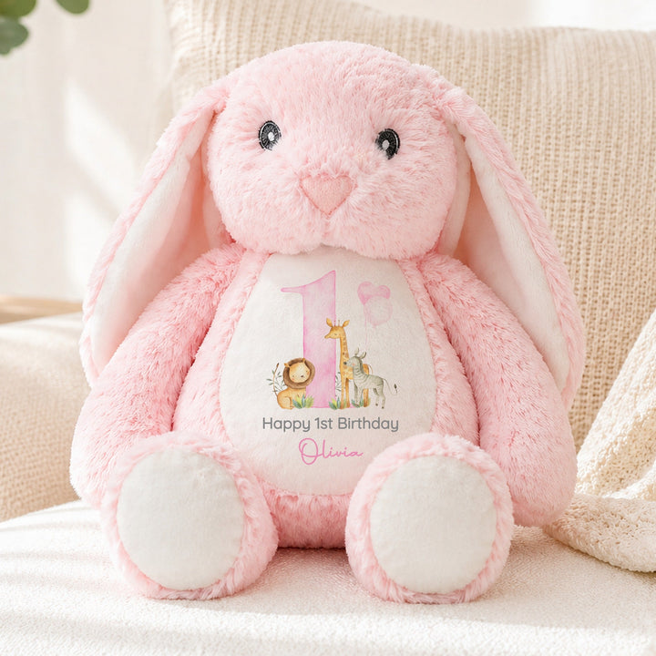 Personalised Pink Jungle Safari First Birthday Rabbit