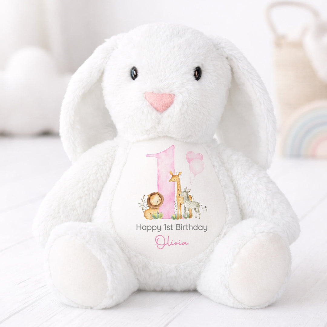 Personalised Pink Jungle Safari First Birthday Rabbit