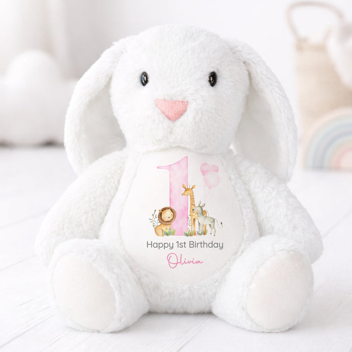 Personalised Pink Jungle Safari First Birthday Rabbit
