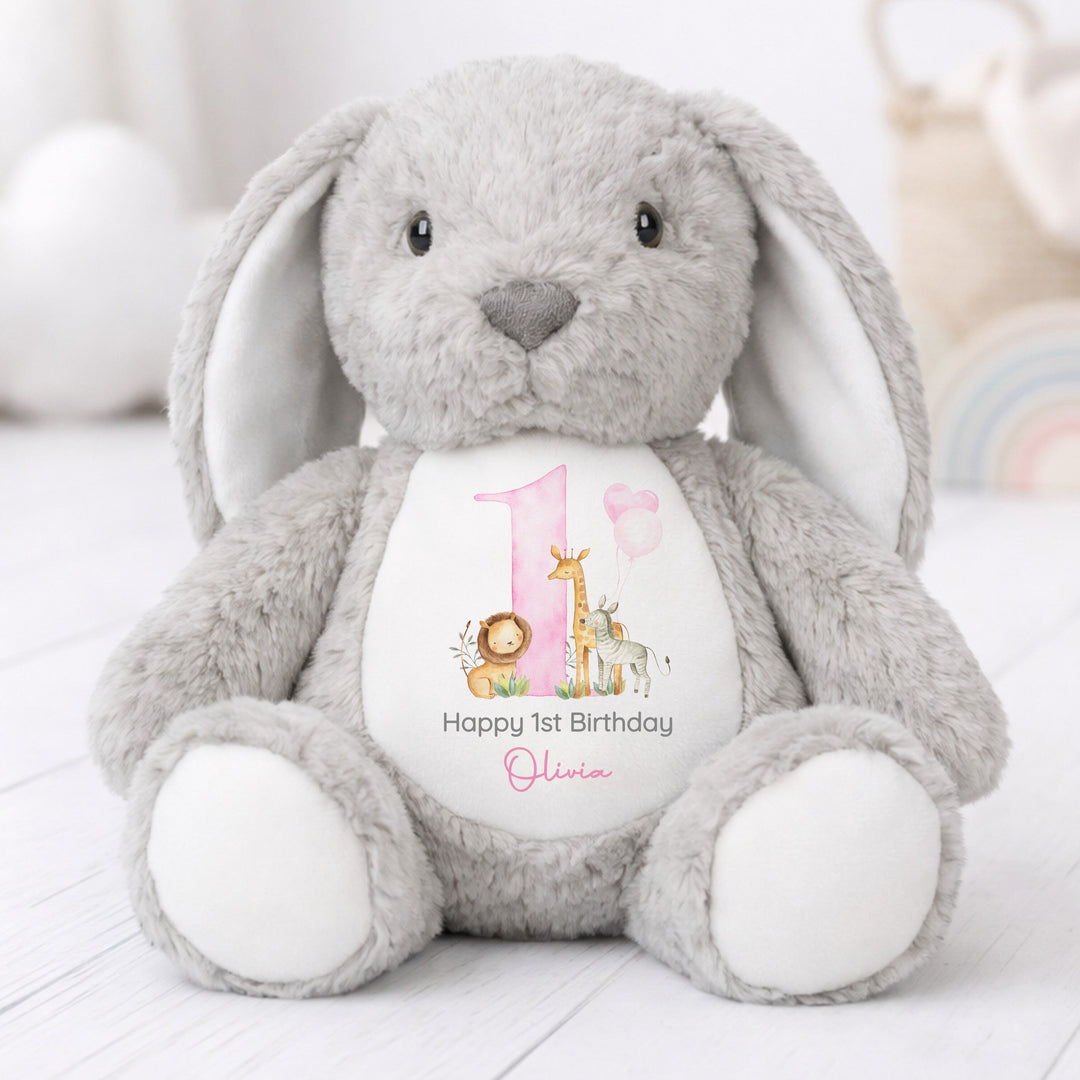 Personalised Pink Jungle Safari First Birthday Rabbit