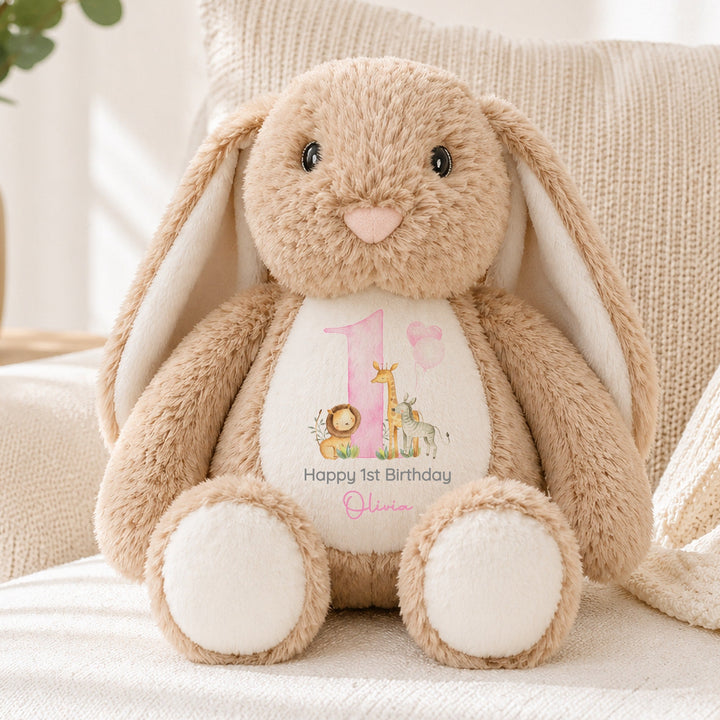 Personalised Pink Jungle Safari First Birthday Rabbit