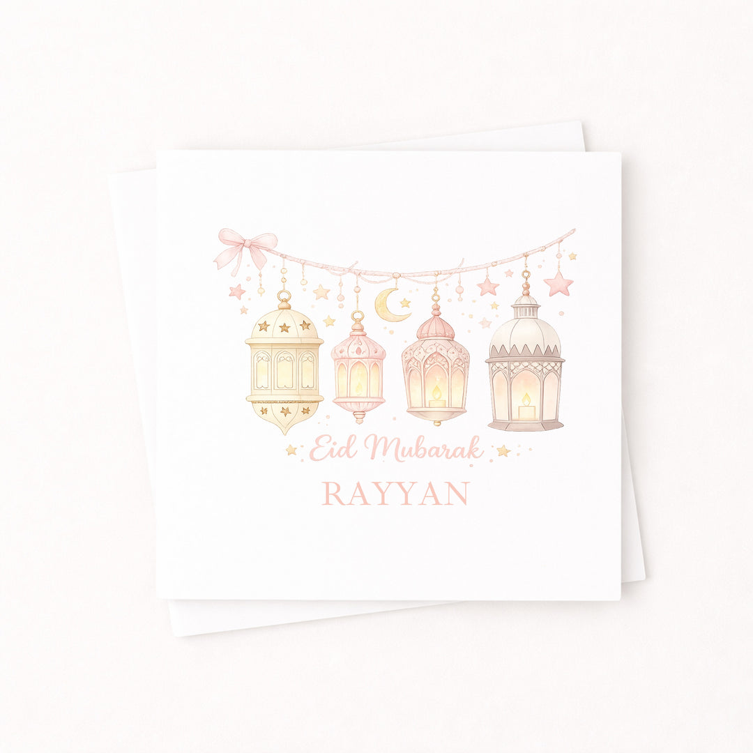 Personalised Pink Lanterns Eid Mubarak Card