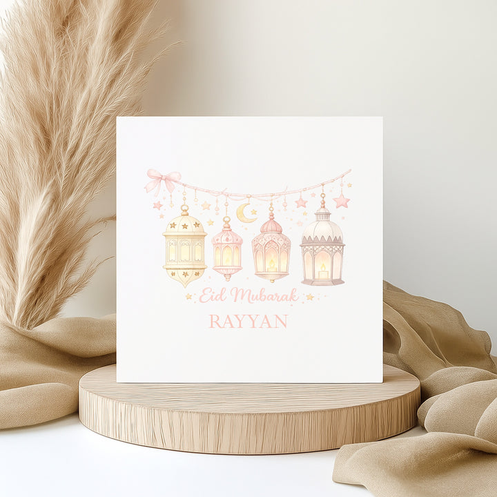 Personalised Pink Lanterns Eid Mubarak Card
