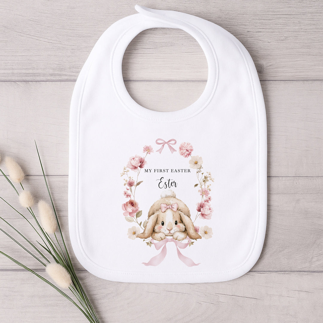 Personalised Pink Bunny Wreath My First Easter Baby Grow, Vest or Bib