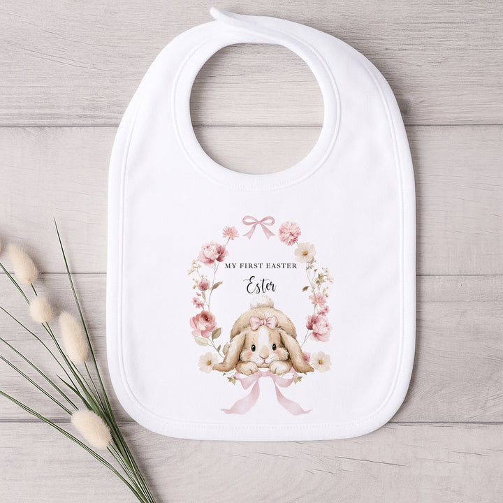 Personalised Pink Bunny Wreath My First Easter Baby Grow, Vest or Bib