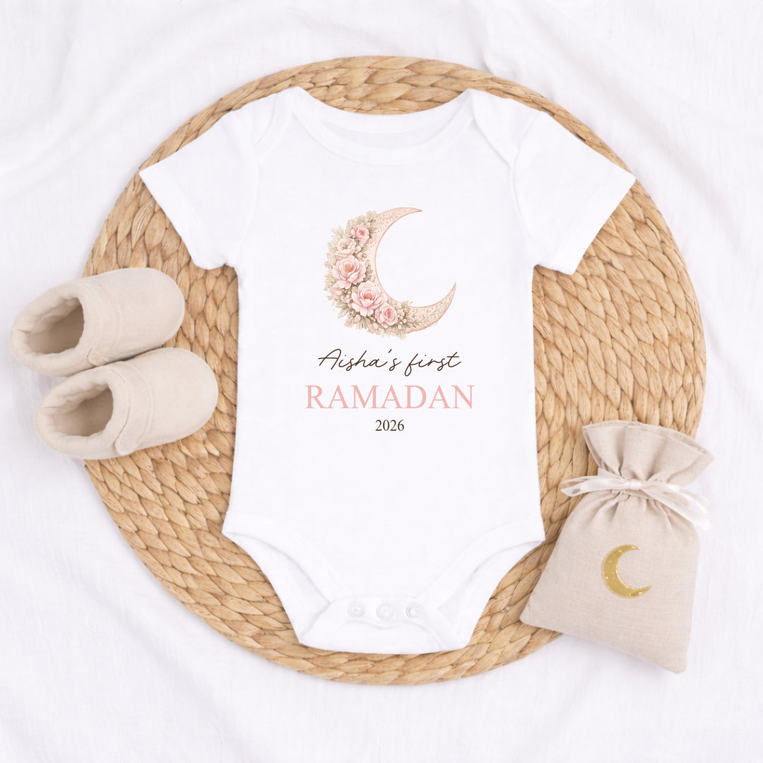 Personalised Pink Moon My First Ramadan Baby Grow, Vest or Bib