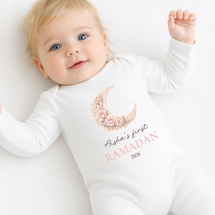 Personalised Pink Moon My First Ramadan Baby Grow, Vest or Bib