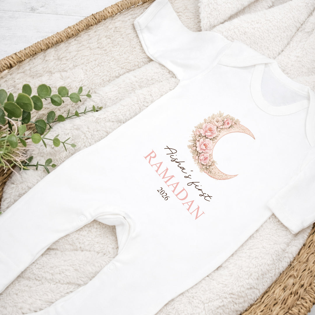 Personalised Pink Moon My First Ramadan Baby Grow, Vest or Bib