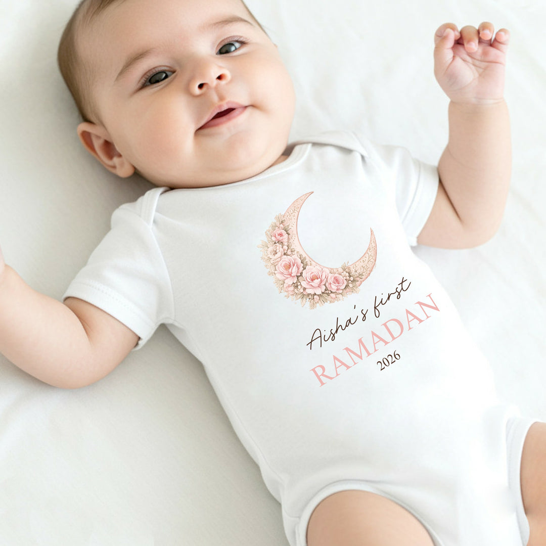 Personalised Pink Moon My First Ramadan Baby Grow, Vest or Bib