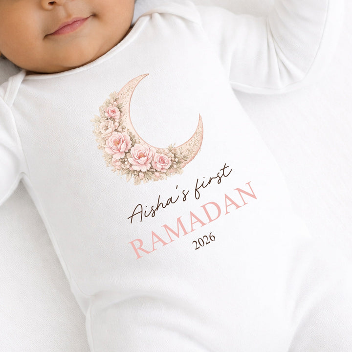 Personalised Pink Moon My First Ramadan Baby Grow, Vest or Bib