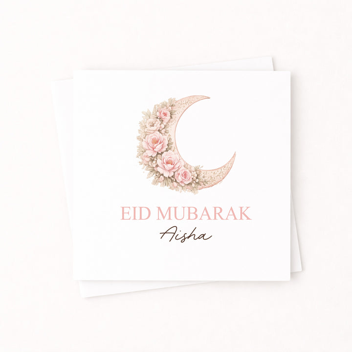 Personalised Pink Moon Eid Mubarak Card
