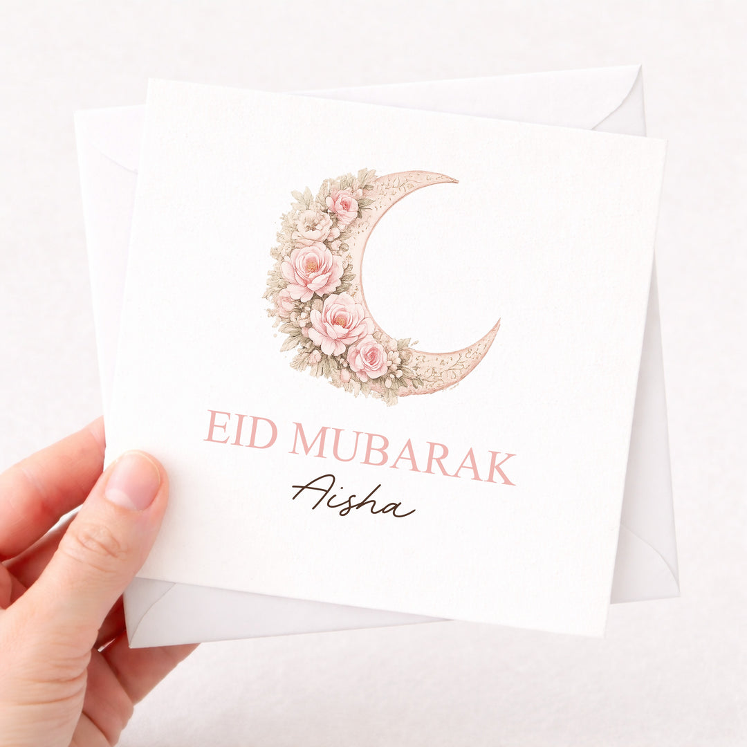 Personalised Pink Moon Eid Mubarak Card