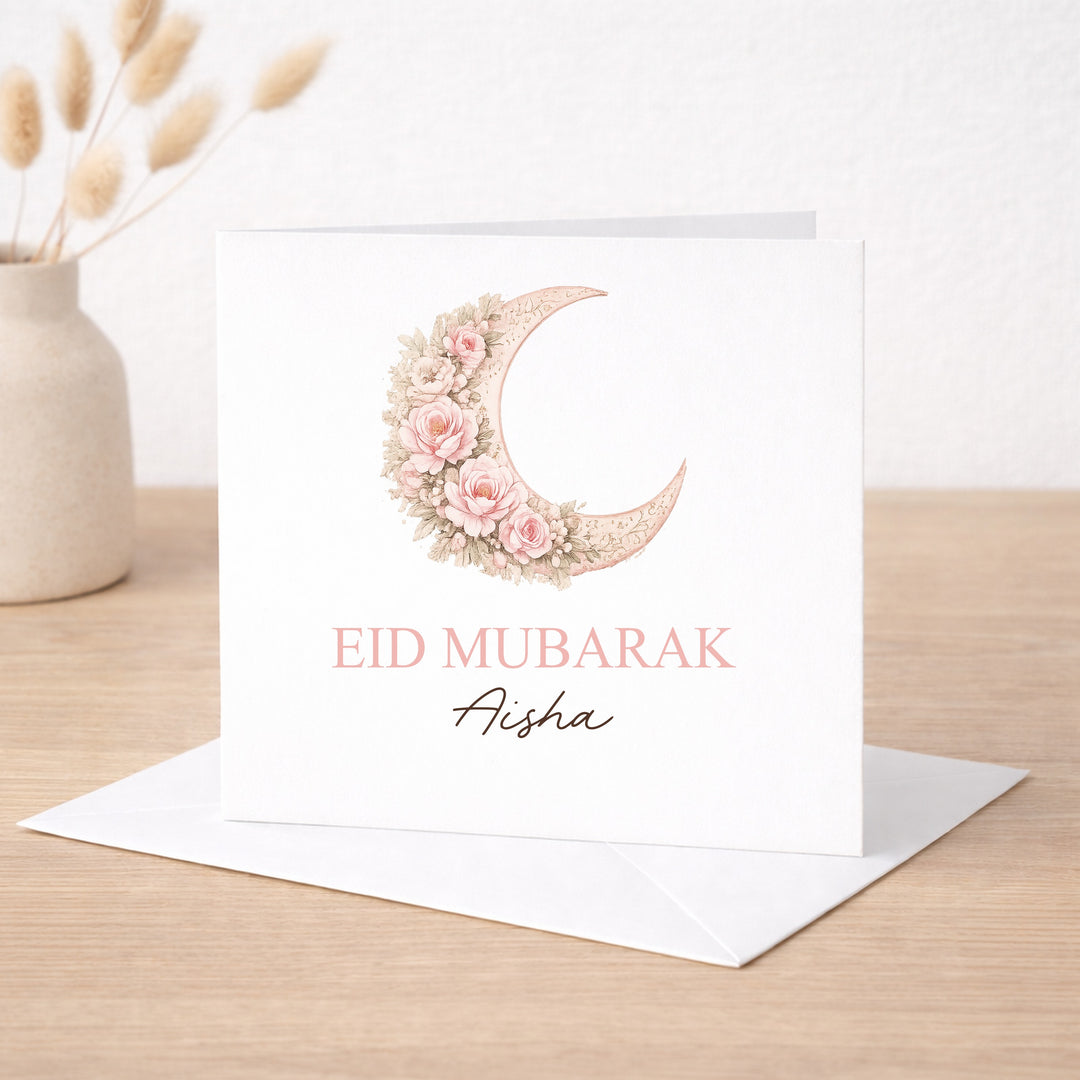 Personalised Pink Moon Eid Mubarak Card
