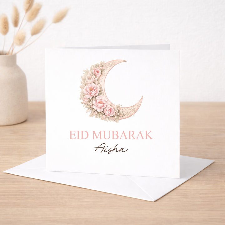 Personalised Pink Moon Eid Mubarak Card