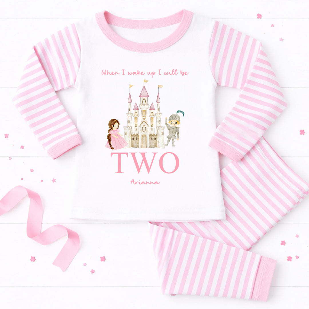 Personalised Pink Princess Castle Second Birthday Pyjamas