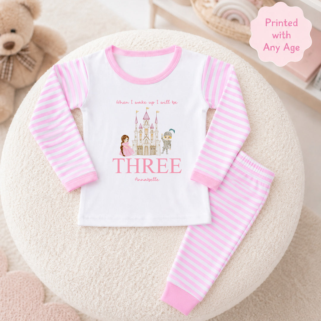 Personalised Pink Princess Castle Any Age Birthday Pyjamas
