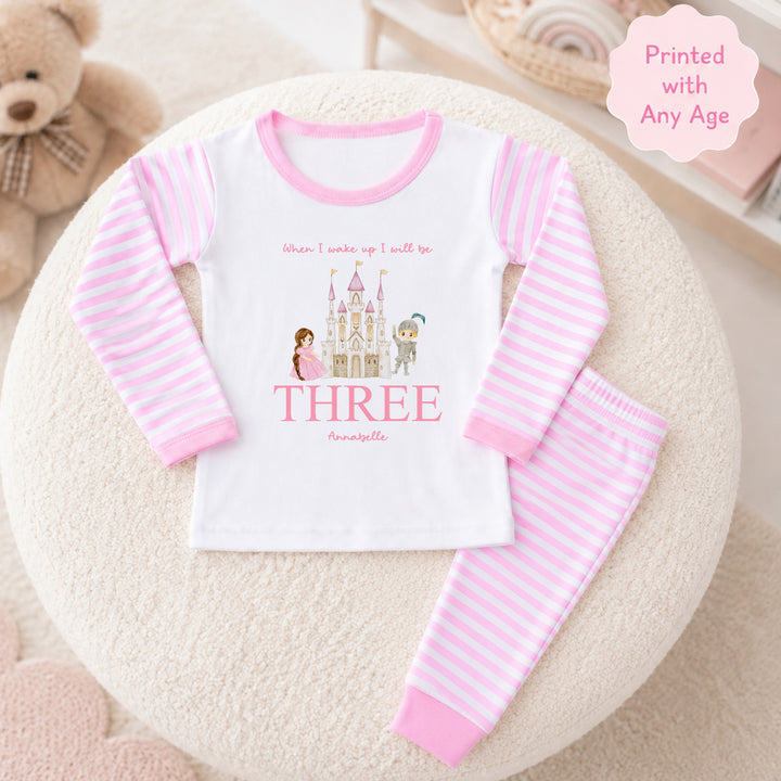 Personalised Pink Princess Castle Any Age Birthday Pyjamas