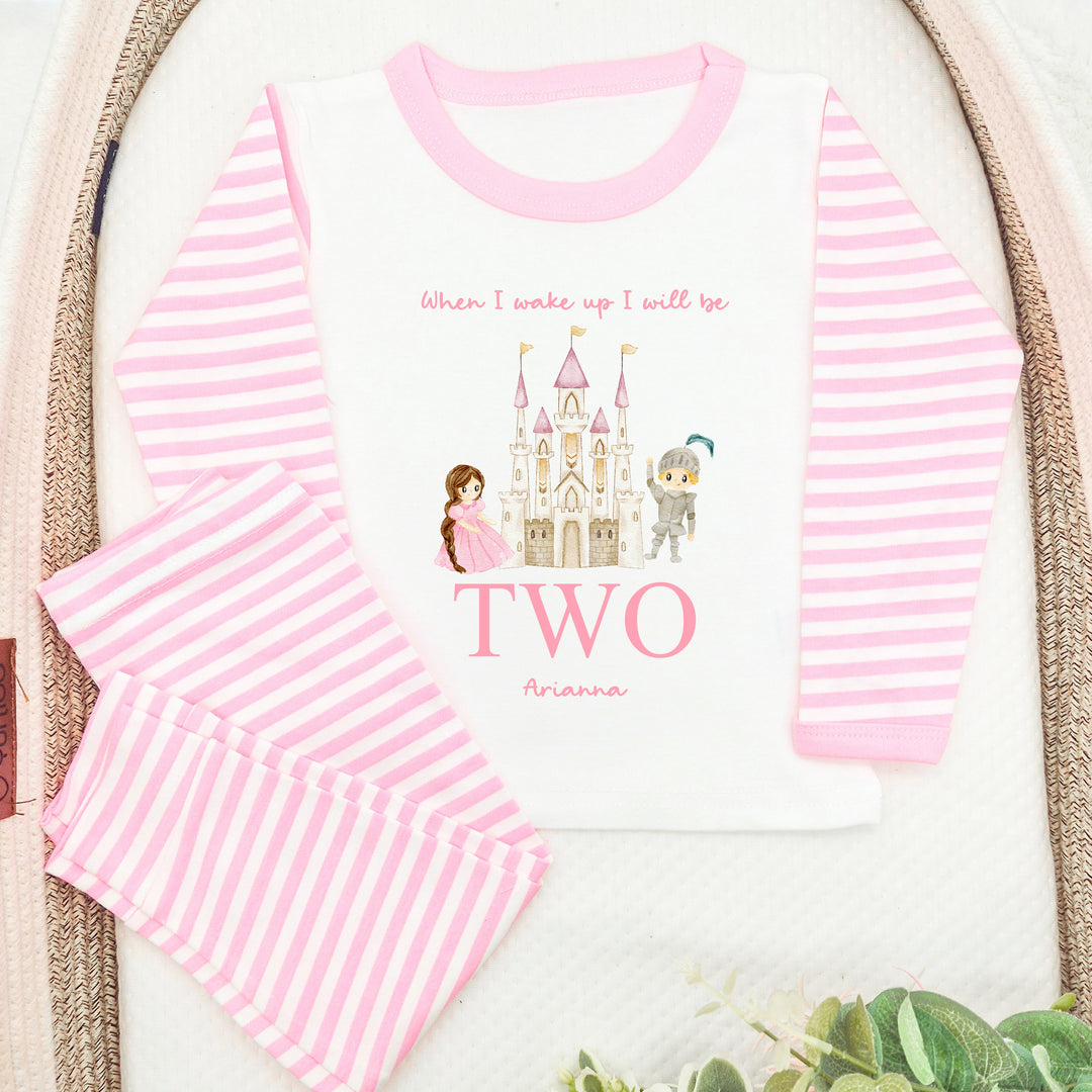 Personalised Pink Princess Castle Second Birthday Pyjamas