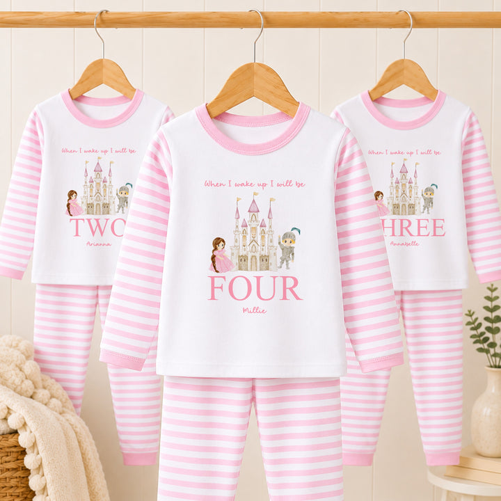 Personalised Pink Princess Castle Any Age Birthday Pyjamas
