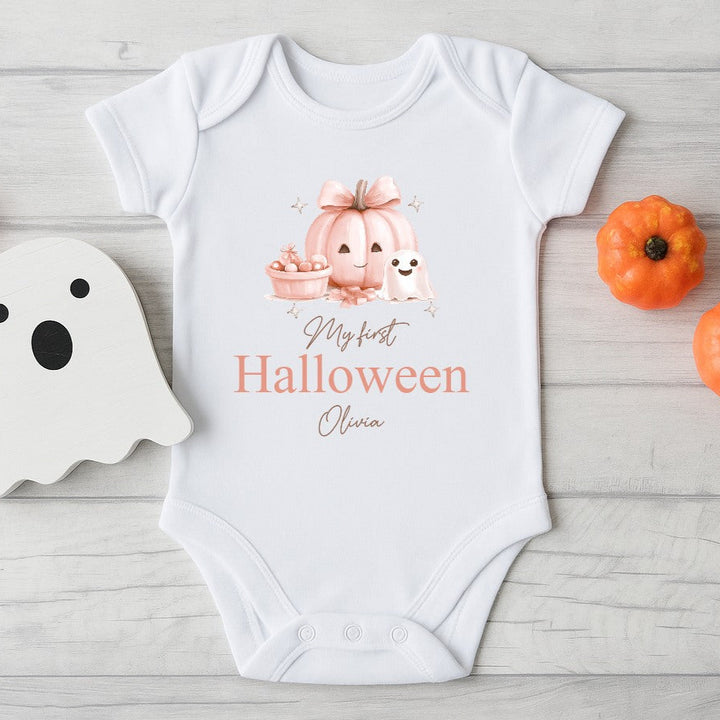 Personalised My First Halloween Pink Pumpkin Babygrow/Vest/Bib