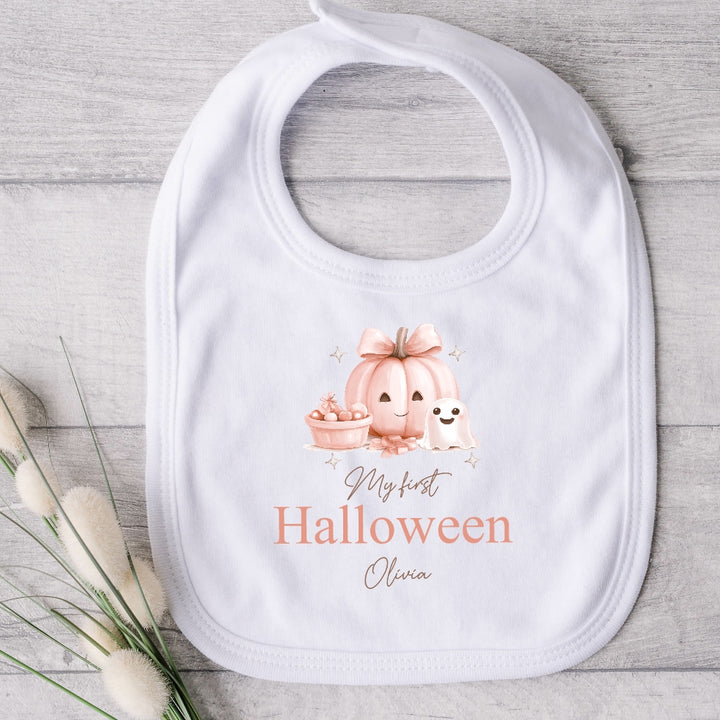 Personalised My First Halloween Pink Pumpkin Babygrow/Vest/Bib