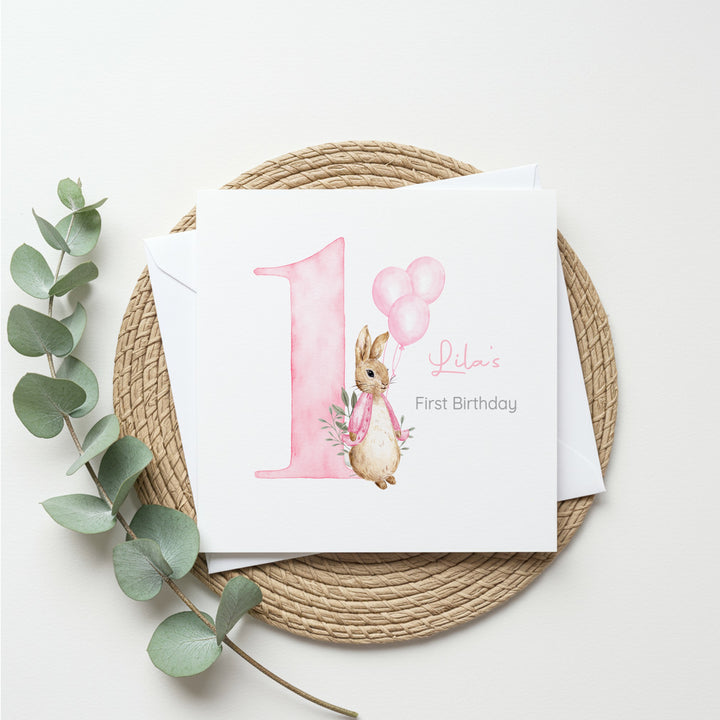 Personalised Pink Rabbit Birthday Card
