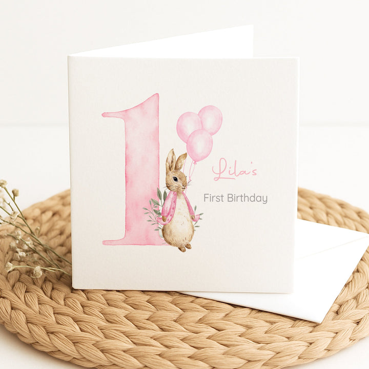 Personalised Pink Rabbit Birthday Card