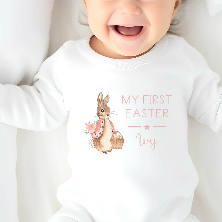 My First Easter Pink Rabbit White Babygrow/Vest