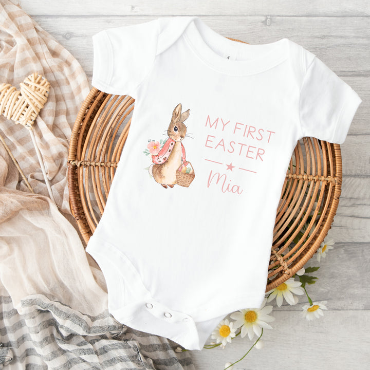 My First Easter Pink Rabbit White Babygrow/Vest