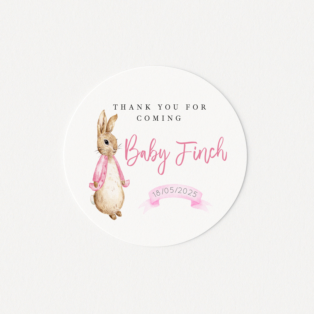 Personalised Pink Rabbit Baby Shower Stickers