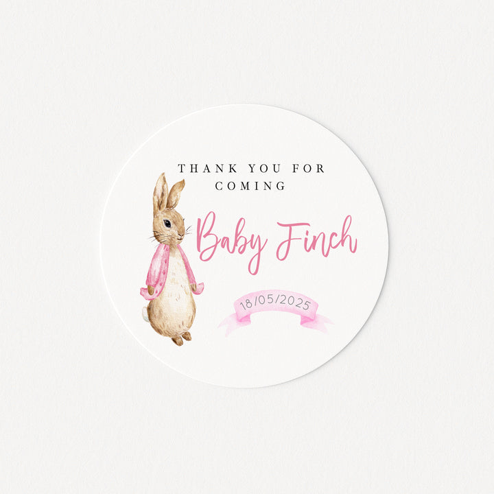 Personalised Pink Rabbit Baby Shower Stickers