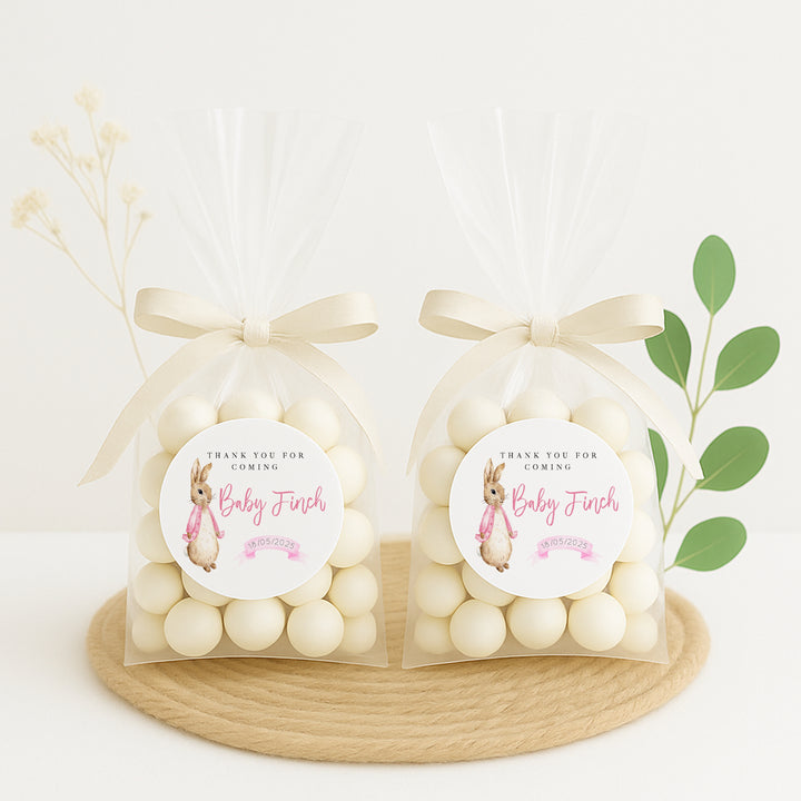 Personalised Pink Rabbit Baby Shower Stickers