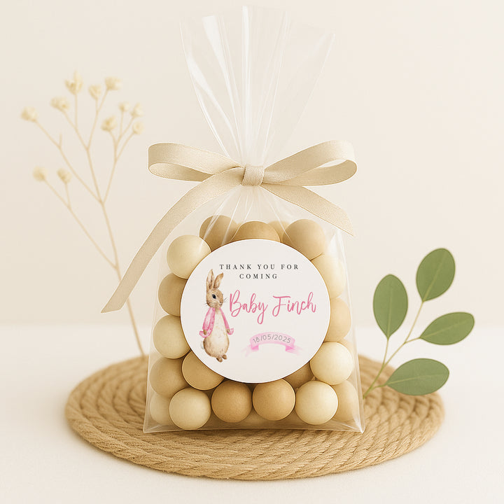 Personalised Pink Rabbit Baby Shower Stickers