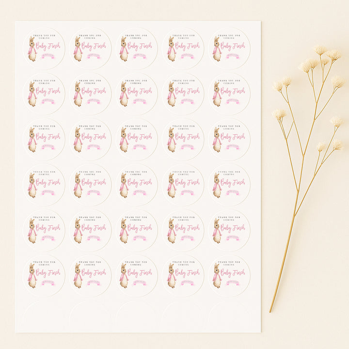 Personalised Pink Rabbit Baby Shower Stickers