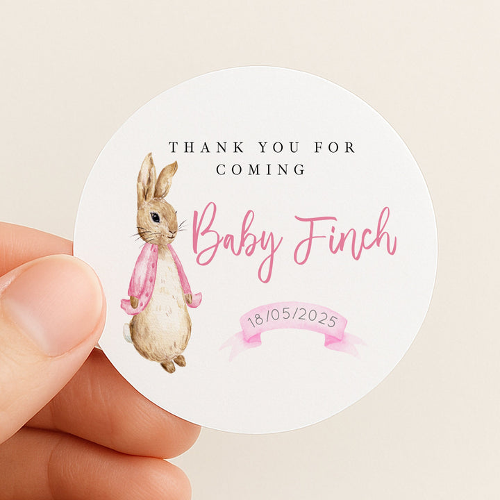 Personalised Pink Rabbit Baby Shower Stickers