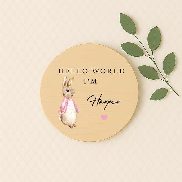 Personalised Pink Rabbit Wooden Announcement Plaque