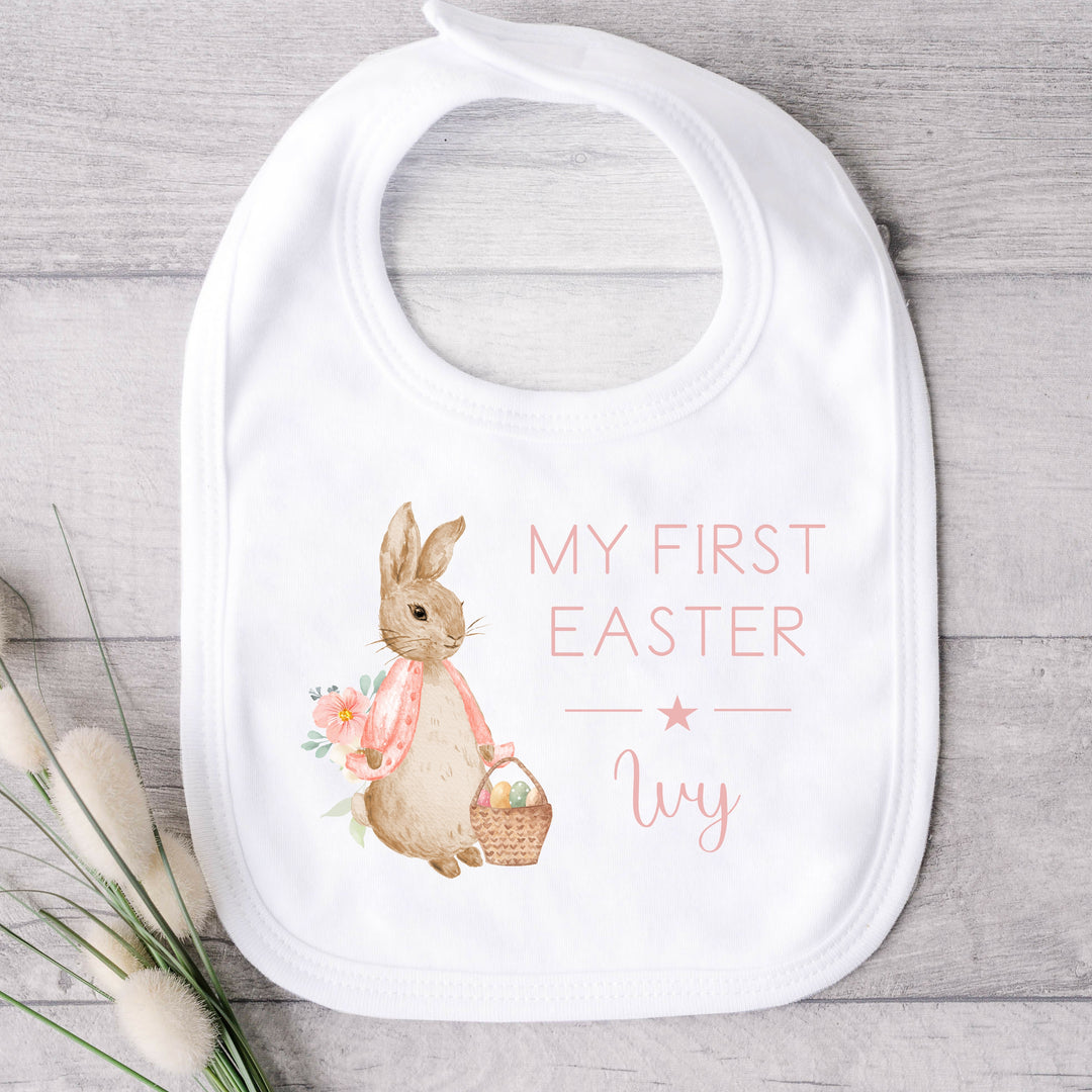 Personalised My First Easter Pink Rabbit White Babygrow/Vest