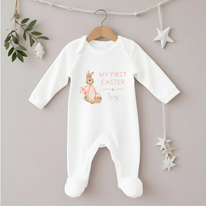 Personalised My First Easter Pink Rabbit White Babygrow/Vest