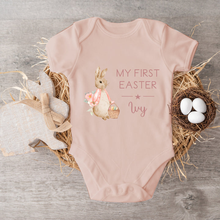 My First Easter Pink Rabbit Pink Babygrow/Vest