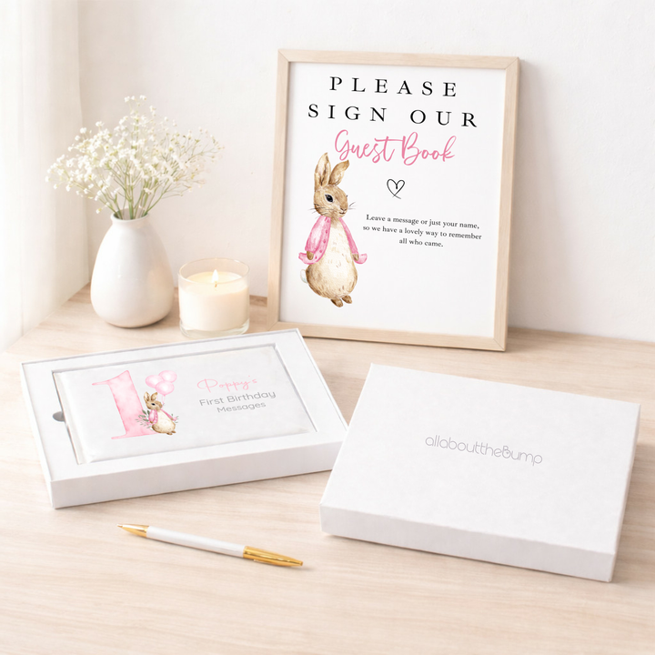 Personalised Pink Rabbit Birthday Party Guest Book
