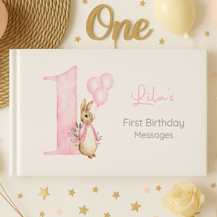 Personalised Pink Rabbit Birthday Party Guest Book