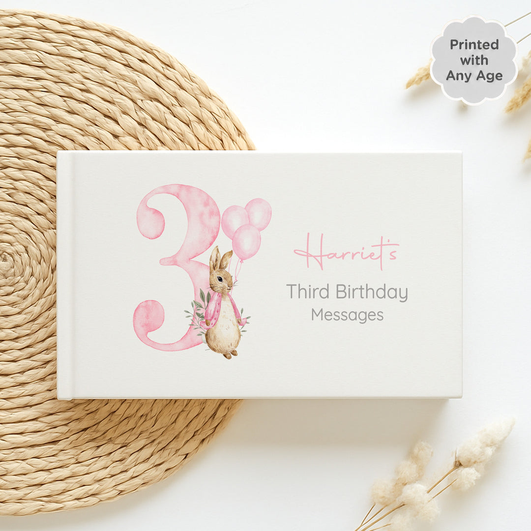 Personalised Pink Rabbit Any Age Birthday Party Guest Book