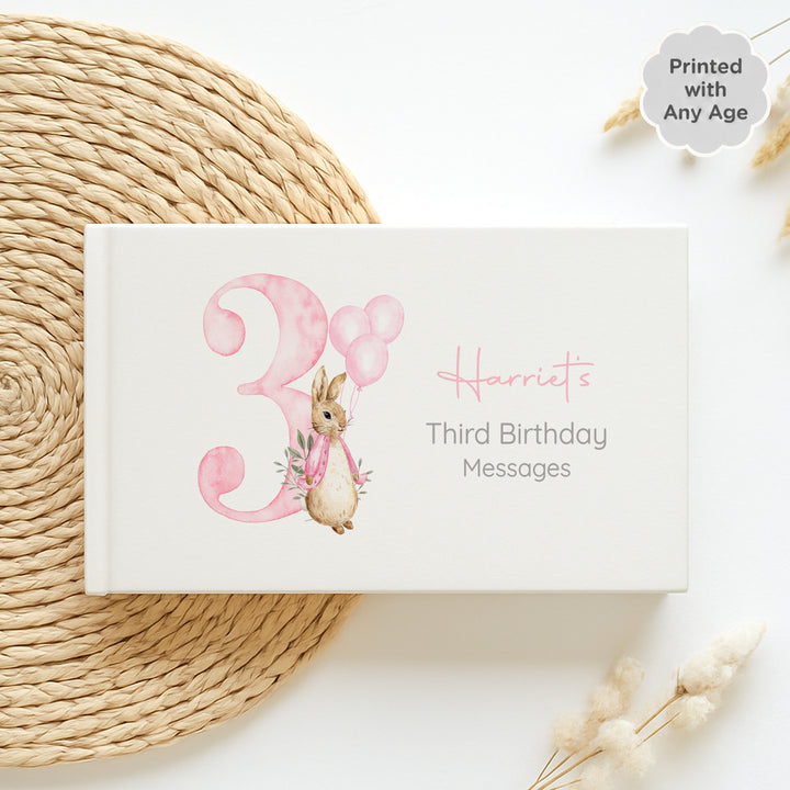 Personalised Pink Rabbit Any Age Birthday Party Guest Book