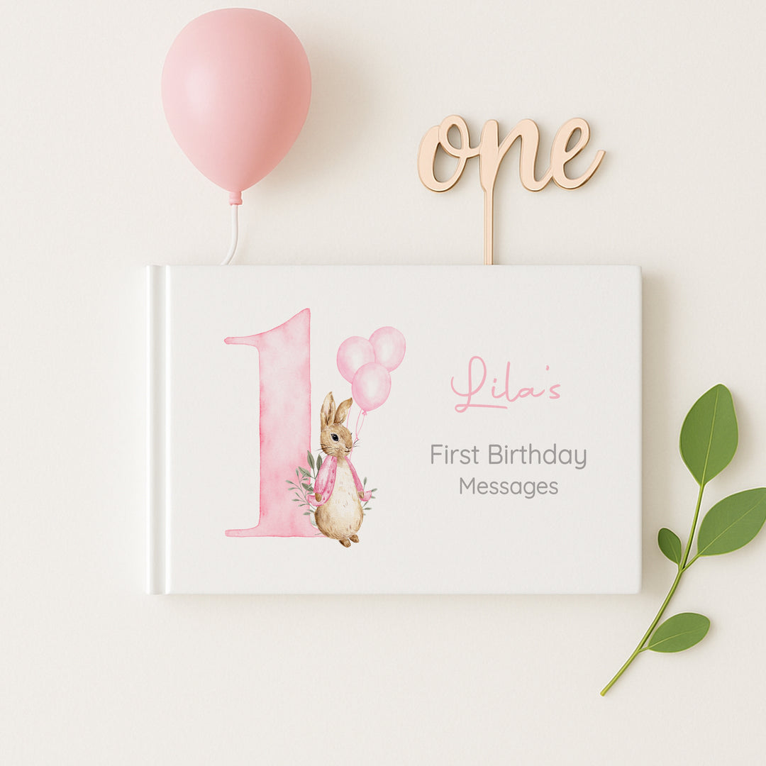 Personalised Pink Rabbit Birthday Party Guest Book