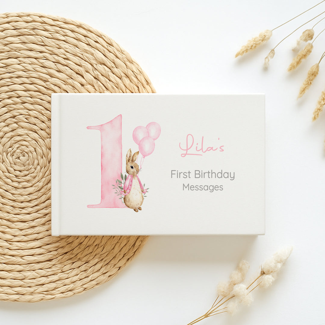 Personalised Pink Rabbit Birthday Party Guest Book