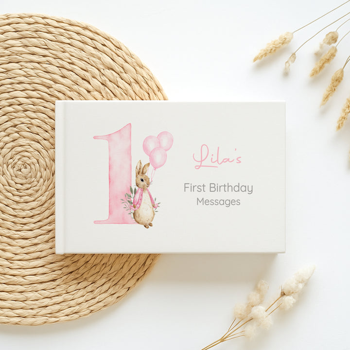 Personalised Pink Rabbit Birthday Party Guest Book