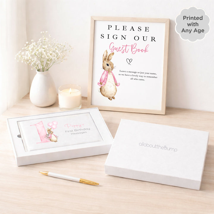 Personalised Pink Rabbit Any Age Birthday Party Guest Book