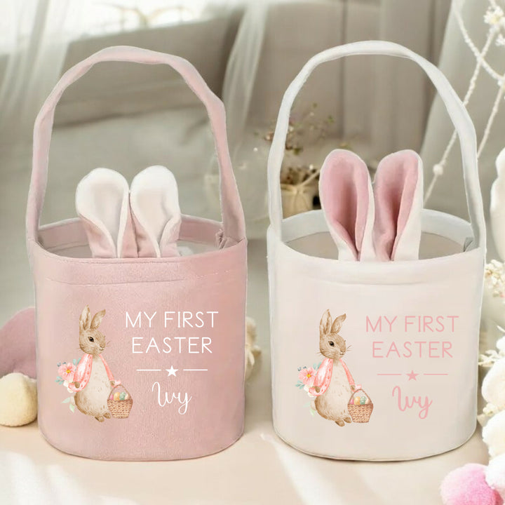 Personalised Happy Easter Pink Rabbit Bunny Basket