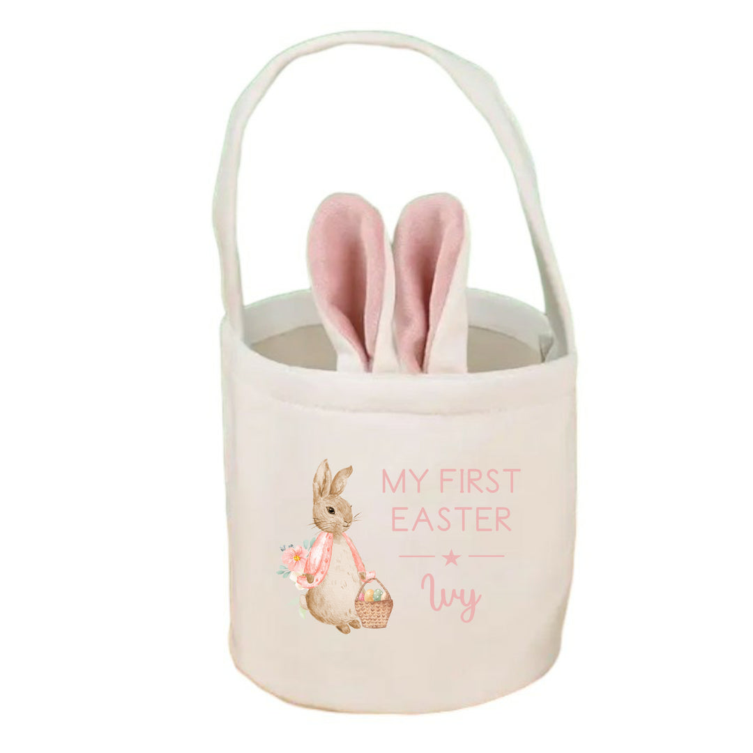 Personalised Happy Easter Pink Rabbit Bunny Basket